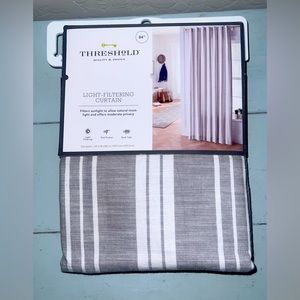 Grey & White striped Light Filtering curtain 84”